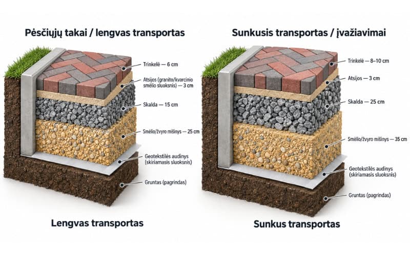 Trinkelių klojimas lengvas ir sunkus transportas